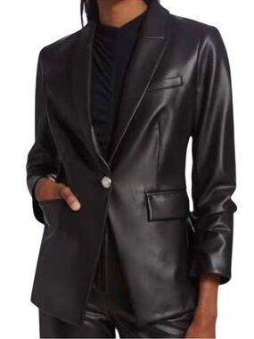 Veronica Beard Hollis Faux Leather Single Button Dickey Blazer